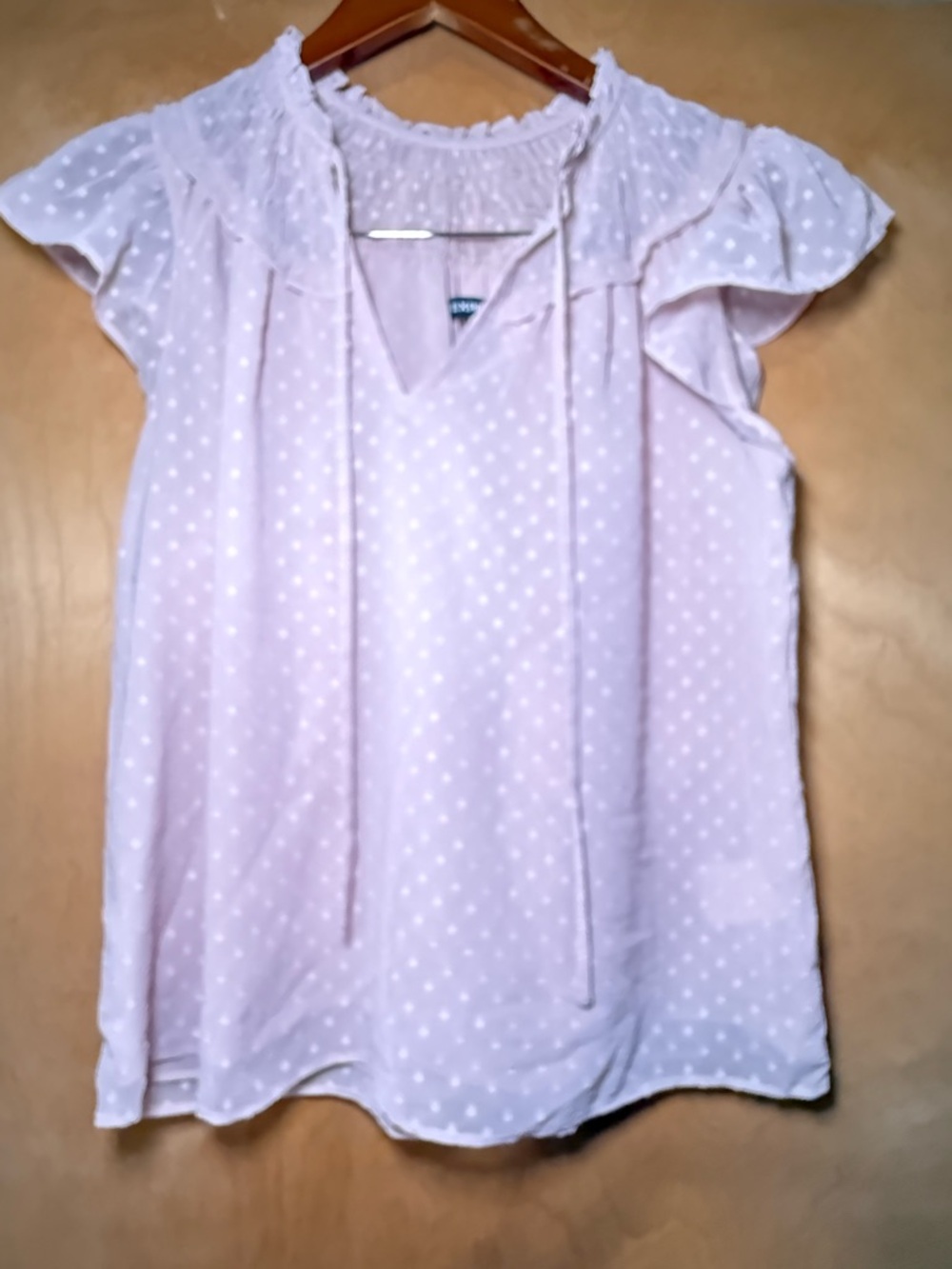 Express Light Pink Polka Dot Ruffle-Sleeve Blouse